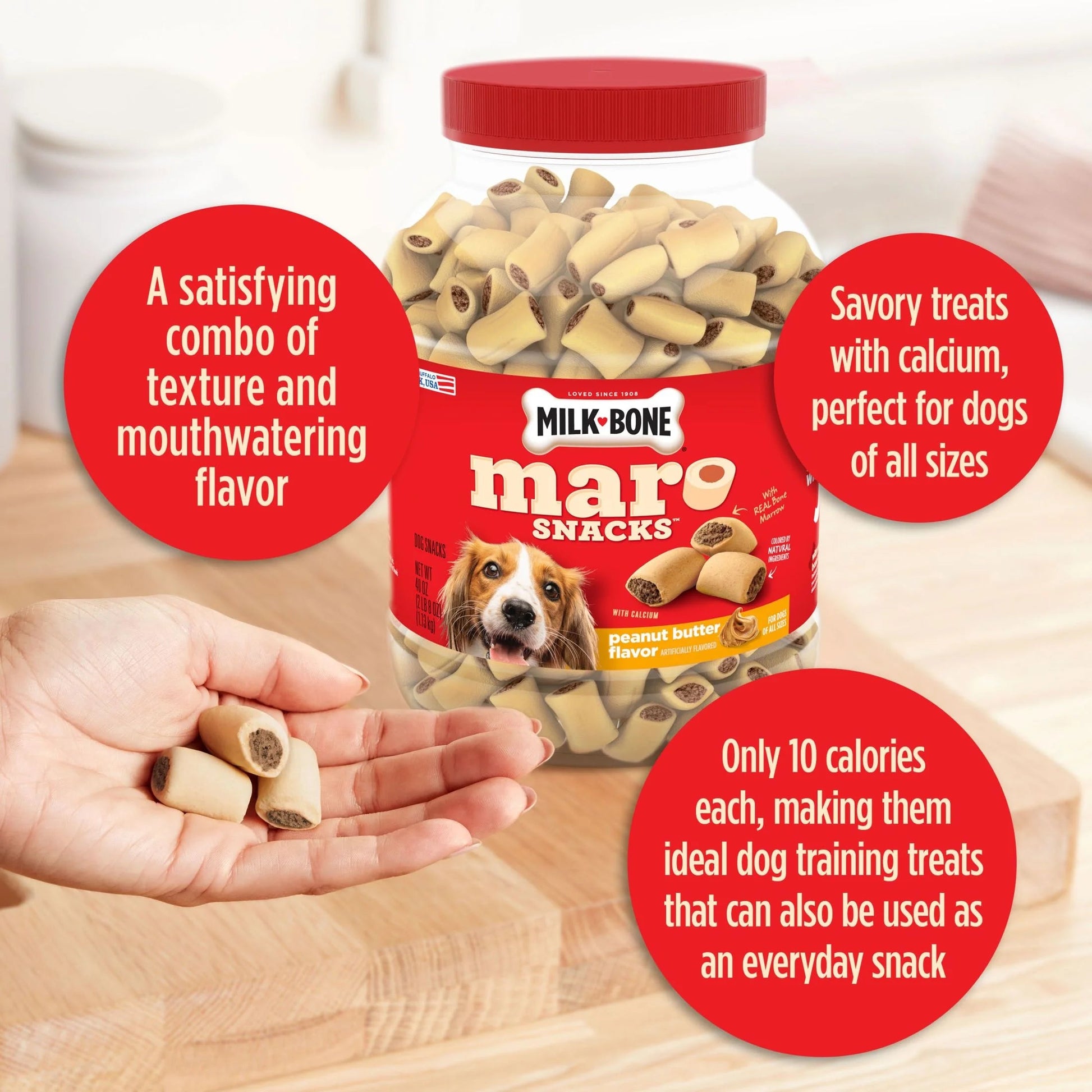Milk Bone Marosnacks Peanut Butter Flavor Dog Treats with Bone Marrow, 40 Oz