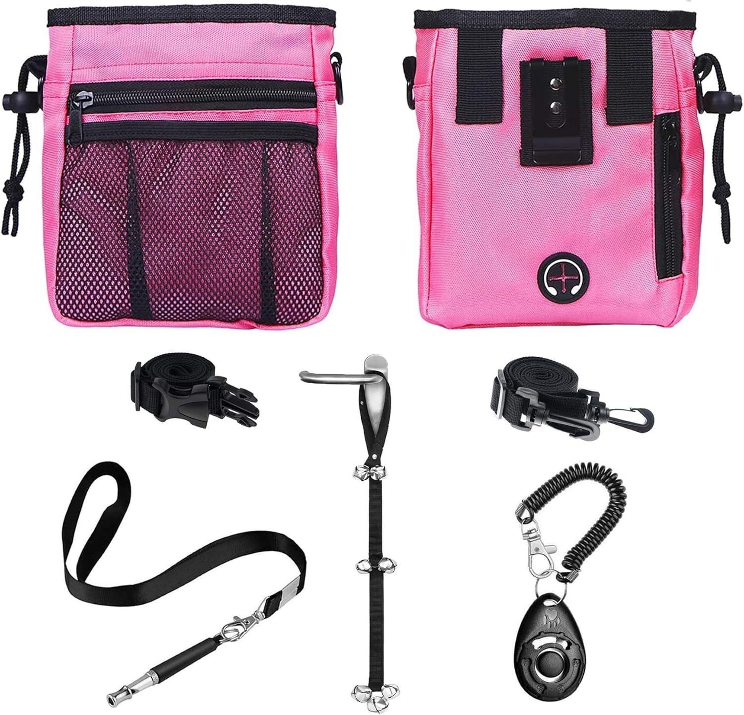 4-In-1 Dog Training Set, Puppy Training Treats- Dog Treat Training Pouch, Dog Whistle, Dog Doorbells, Dog Clicker, Ideal Gift for First Time Pet Owners, Training Dog Owners (Black)