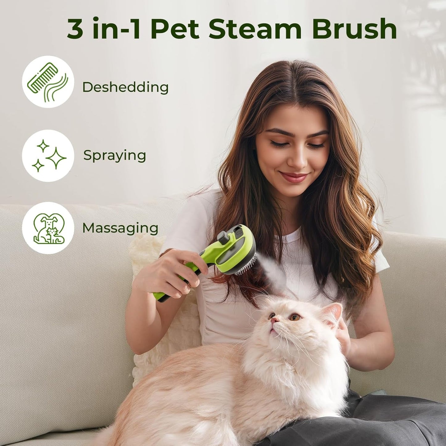 Steam Cat Brush, Self-Cleaning Cat Steam Brush with 2 Water Spray Modes, Large C