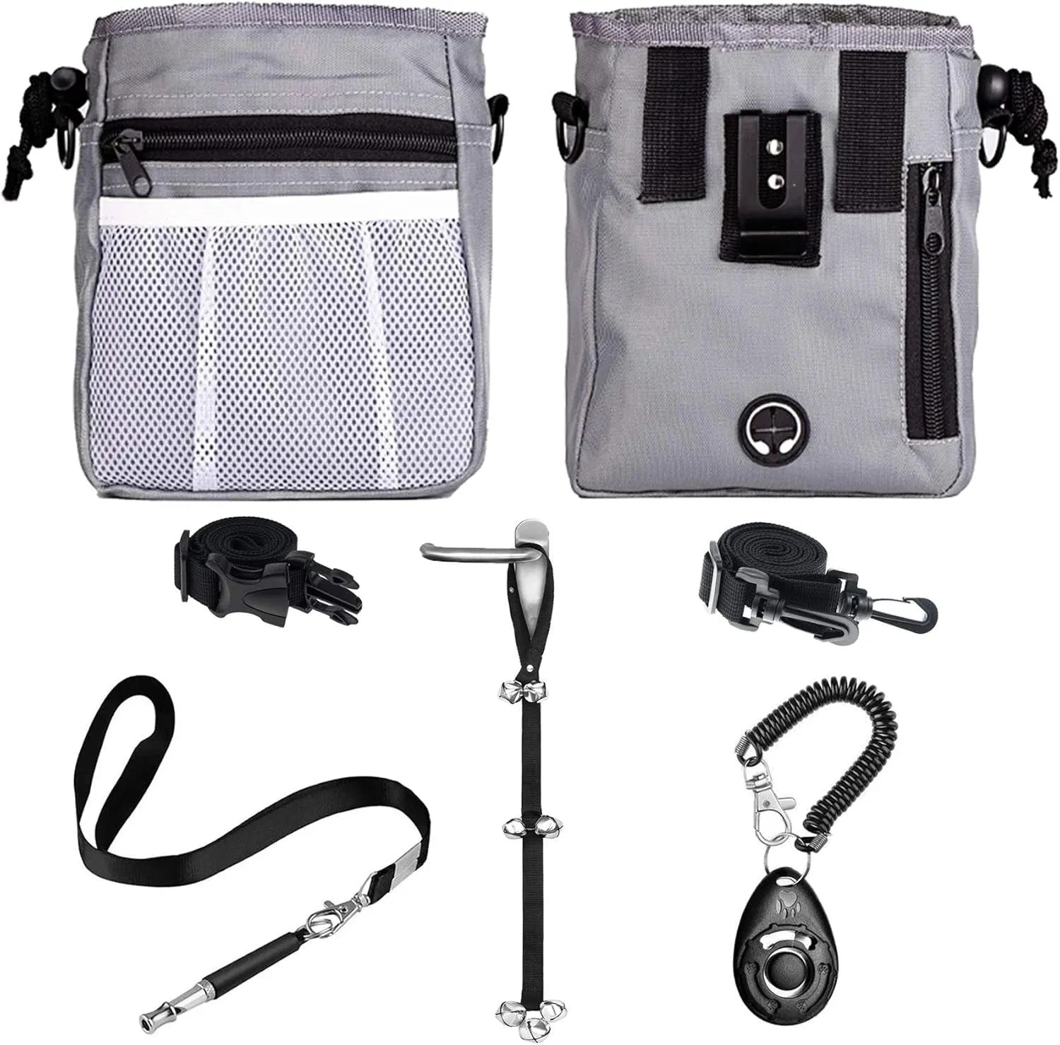 4-In-1 Dog Training Set, Puppy Training Treats- Dog Treat Training Pouch, Dog Whistle, Dog Doorbells, Dog Clicker, Ideal Gift for First Time Pet Owners, Training Dog Owners (Black)