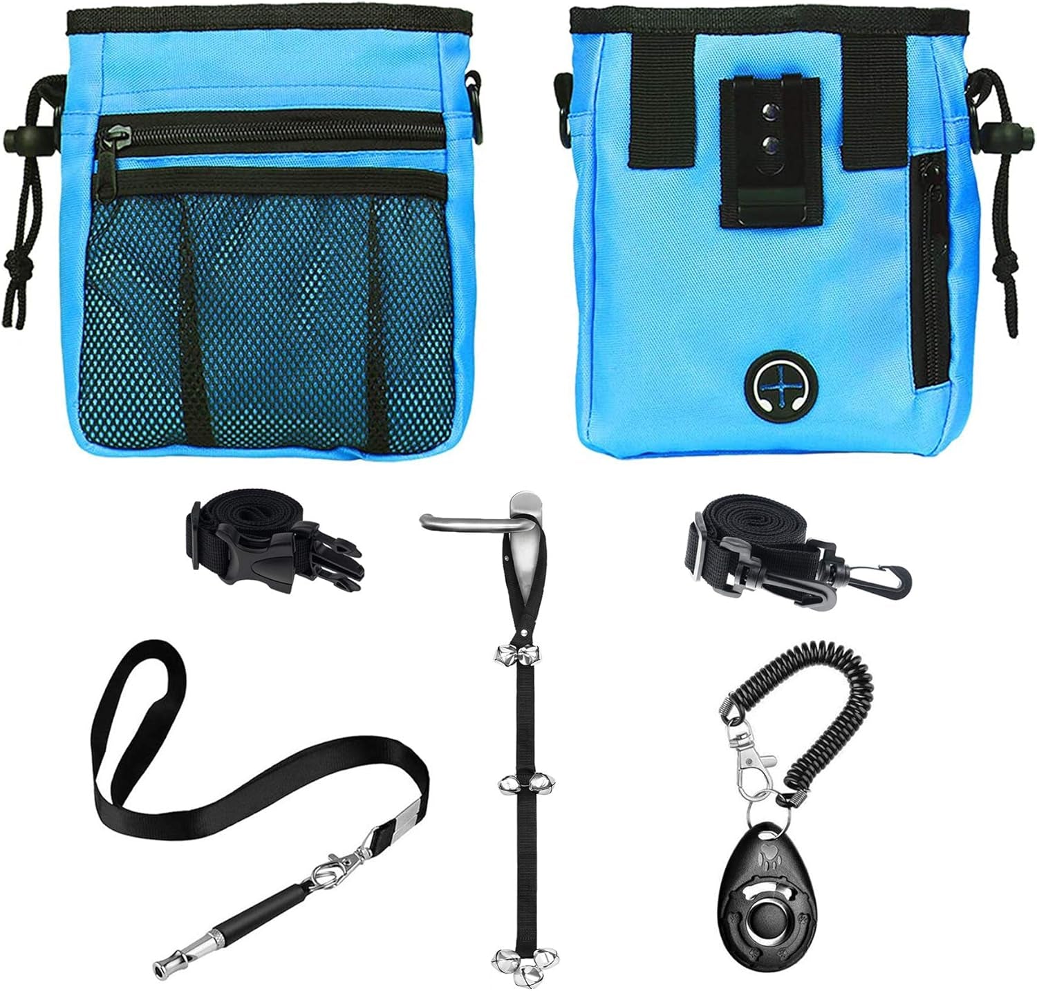 4-In-1 Dog Training Set, Puppy Training Treats- Dog Treat Training Pouch, Dog Whistle, Dog Doorbells, Dog Clicker, Ideal Gift for First Time Pet Owners, Training Dog Owners (Black)