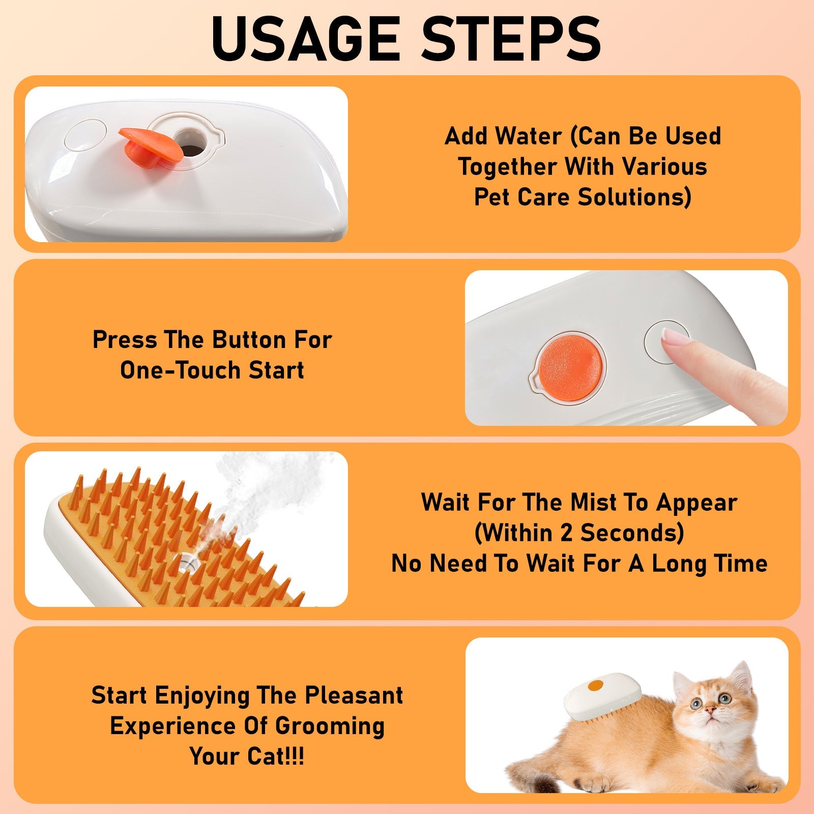 4 in 1 Cat Steam Brush, anti Static Shedding Spray Comb, Hair Removal, Mist Indoor Steamy Grooming Brush for Dog, Water Spritz Defur Cepillo, Spa Steamer Cloud Para Gatos