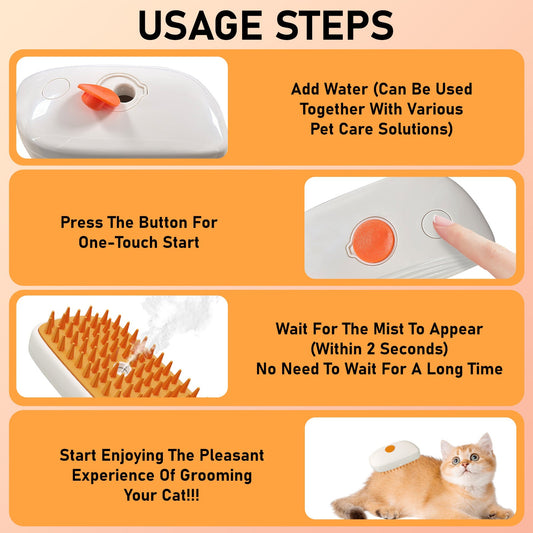4 in 1 Cat Steam Brush, anti Static Shedding Spray Comb, Hair Removal, Mist Indoor Steamy Grooming Brush for Dog, Water Spritz Defur Cepillo, Spa Steamer Cloud Para Gatos