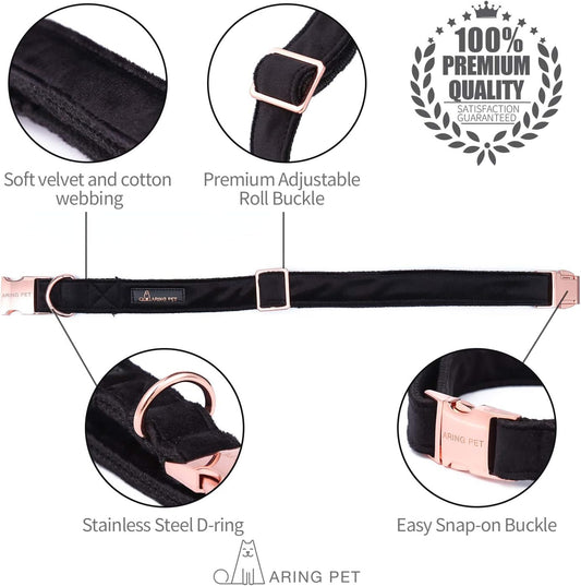 Dog Collar and Leash, Velvet Dog Collar and Leash Set, Soft & Comfy, Adjustable Collars for Dogs